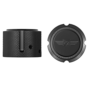 Figurati Designs Front Axle Nut Cover - Stainless Steel - Black w/Figurati Designs Logo FD01-FAC-BLK