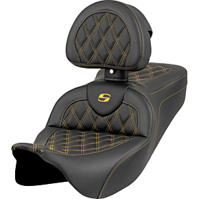 Roadsofa™ Seat - Lattice Stitch - Gold Stitch - w/ Backrest - FL '08-'23 808-07B-182B7