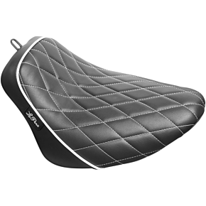 Bare Bones Solo Seat - Diamond Stitch w/ White Stitching/Piping - Black - Softail LY-007DMWTP