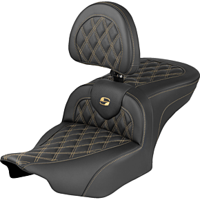 Extended Reach RoadSofa™ Seat - with Backrest - Lattice Stitch - Gold Stitch - FLH/FLT '23-'25 823-07-184B7