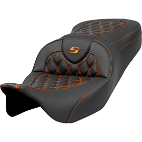 Roadsofa™ Seat - Lattice Stitch - Orange Stitch - without Backrest - FLH/FLT '08-'23 808-07B-18203