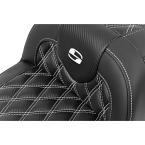 RoadSofa™ Seat - without Backrest - Carbon Fiber - Lattice Stitch - White Stitch - FLTR/FLHX '23-'24 823-07-20606