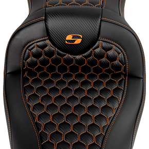 RoadSofa™ Seat - Honeycomb - Orange Stitch - without Backrest - FLH/FLT '08-'23 808-07B-18903