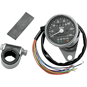 MPH Mini Mechanical Speedometer with LED Indicators - Black Face - 2:1 Ratio - 2.4" 2210-0208