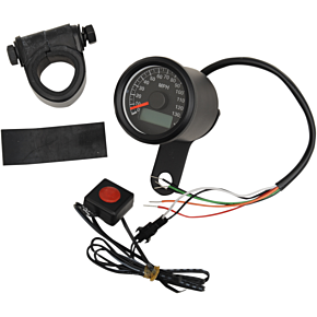 1.87"MPH Programmable Mini Electronic Speedometer with Odometer/Tripmeter - Matte Black - Black Face 2210-0259