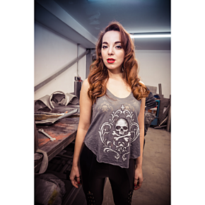 Women's Skull and Crossbones Loose Tank Top - Gray - Large LA20466L