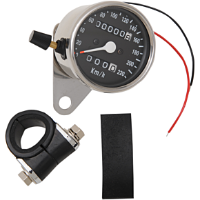 2.4" KPH Mini LED Mechanical Speedometer/Indicators/Trip - Chrome Housing - Black Face - 2:1 2210-0331