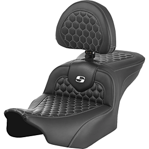 Roadsofa™ Seat - with Backrest - Honeycomb - White Stitch - FLTR/FLHX '23-'24 823-07-189B6