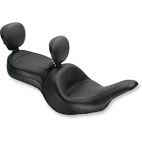 Seat - Vintage - Wide - Touring - With Driver Backrest - One-Piece - Smooth - Black - Vaquero 79688