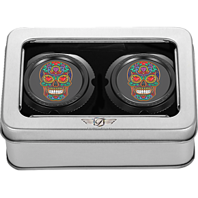 Axle Nut Cover - Front - Stainless Steel - Sugar Skull - Black FD30-FAC-BLK