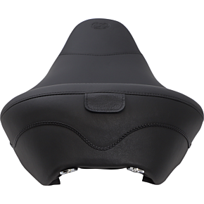 Mustang Wide Solo Seat - With Backrest - Vintage - Black - Smooth - FL '08+ 79600