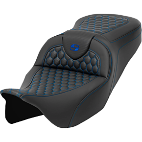 RoadSofa™ Seat - Honeycomb - Blue Stitch - without Backrest - FLH/FLT '08-'23 808-07B-18901