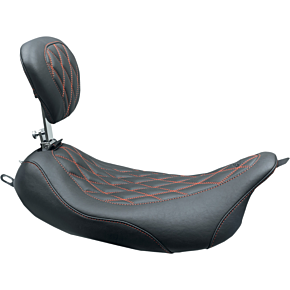 Mustang Wide Tripper™ Solo Seat - w/ Drivers Backrest - Black w/ American Beauty Red Stitching 79727AB