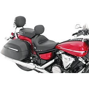 Mustang Seat - Wide Touring - With Driver Backrest - Two-Piece - Chrome Studded - Black w/Conchos 79476