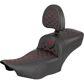 Roadsofa™ Extended Reach Seat - with Backrest - Red Stitch - FLH/FLT '23-'25 823-07-211B4