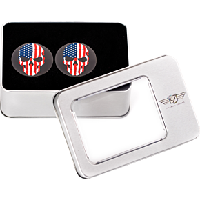 Figurati Designs Swing Arm Covers - Red/White/Blue Flag Skull - Custom - Black FD25-AFSKULL-BK