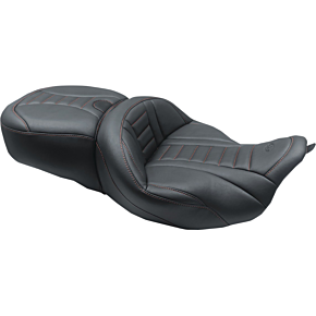 Mustang One-Piece Deluxe Touring Seat - Black w/ American Beauty Red Stitching 79006AB