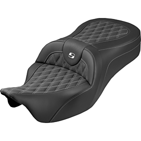Roadsofa™ King Seat - No Backrest - Lattice Stitch - White Stitch - FLH/FLT '08-'25 808-07B-182S06