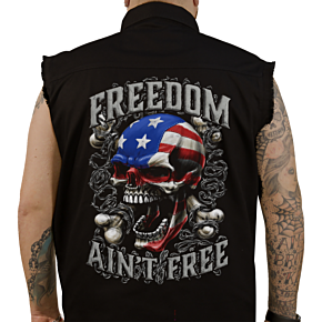 Freedom Ain't Free Printed Sleeveless Button Down Shirt - Black - Medium CO60195M