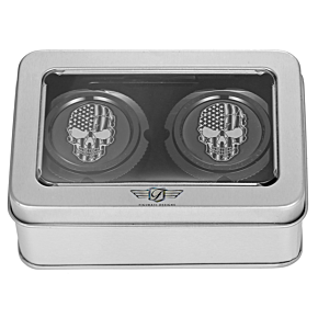 Figurati Designs Front Axle Nut Cover - Stainless Steel - Black w/American Flag Skull - Contrast Cut FD28-FAC-BK