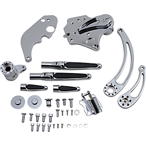 Hawg Halters Forward Control - '14+ FLH - Chrome - Extended - Folding Rubber Inlay Pegs - Slotted Lever FCK-F14CE-FR-S