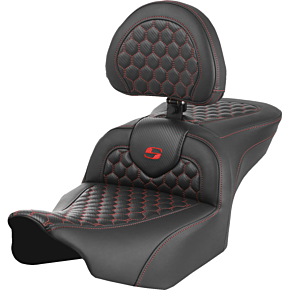 Roadsofa™ Seat - with Backrest - Honeycomb - Red Stitch - FLTR/FLHX '23-'24 823-07-189B4