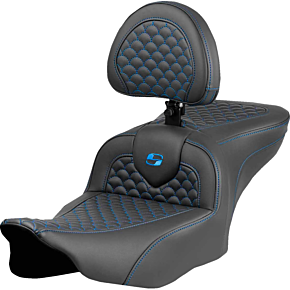 Roadsofa™ Seat - Dragon Scale Stitch - Blue Stitch - w/ Backrest - FLTR/FLHX '23-'24 823-07-208B1