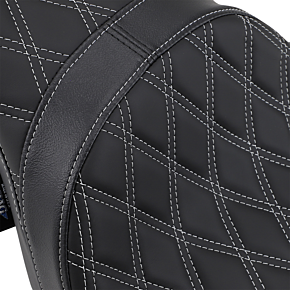 Drag Specialties Predator 2-Up Seat - Double Diamond - Silver Stitching - Solar Leather 0801-1271