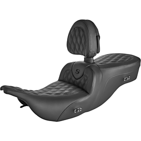 Saddlemen Seat - Roadsofa™ - With Backrest - Full Lattice Stitch - Black - Heated 897-07-182BRHC
