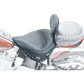 Wide Solo Seat - With Backrest - Black - Studded W/Concho - Softail '84-'99 79104