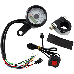 Programmable Speedometer with Indicator Lights - Gloss Black - 120 MPH LED White Face - 1-7/8" 2210-0421
