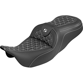 RoadSofa™ Tri Gripper Seat - Standard Reach - White Stitch - w/o Backrest - FLH/FLT '08-'25 808-07B-21006