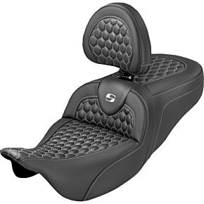 Roadsofa™ Seat - Honeycomb Stitch - White Stitch - With Backrest - FLH/FLT '08-'25 808-07B-189B6