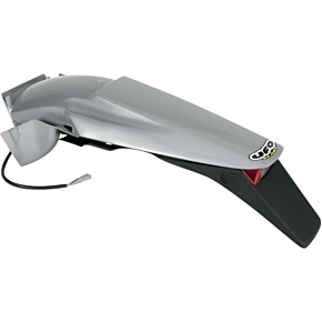 Ufo Enduro Rear Fender with Light - Silver/Black KT03043340