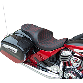 Drag Specialties Low Profile Touring Seat - Double Diamond - Red - Solar Reflective Leather 0810-2276