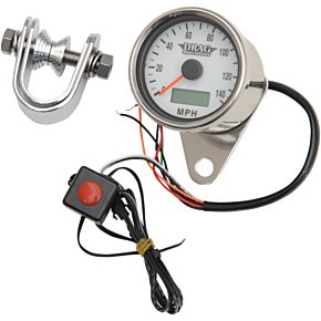 2.4" MPH Programmable Mini Electronic Speedometer with Odometer/Tripmeter - Polished - White Face 2210-0175
