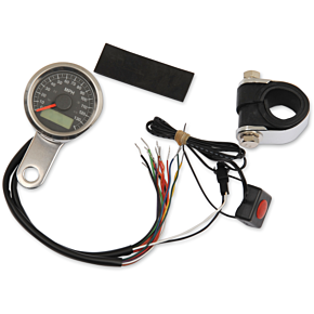 Programmable Speedometer with Indicator Lights - Stainless Steel - 120 MPH LED Black Face - 1-7/8" 2210-0416