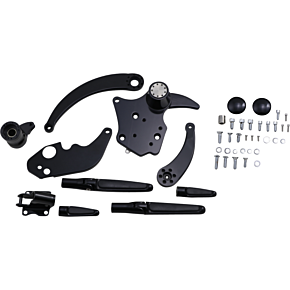 Hawg Halters Forward Control - '14+ FLH - Black Anodized - Extended - Folding Rubber Inlay Pegs -Solid Lever FCK-F14AE-FR
