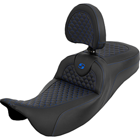 Extended Reach Roadsofa™ Seat - Dragon Scale - Blue Stitch - with Backrest - Touring '08-'25 808-07B-209B1