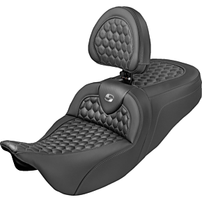 Extended Reach RoadSofa™ Seat - Honeycomb - Gray Stitch - with Backrest - FLH/FLT '08-'25 808-07B-190B2