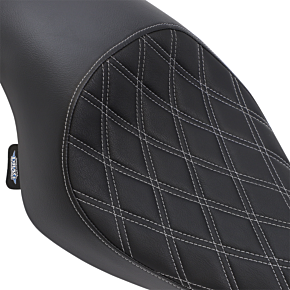 Drag Specialties Seat - 3/4 Solo - Double Diamond - Black w/ Silver Stitching 0804-0745
