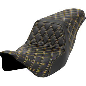 Step-Up Seat - Lattice Stitch - Gold Stitch - FLH/FLT '08-'23 808-07B-17507