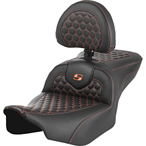 Roadsofa™ Seat - with Backrest - Honeycomb - Orange Stitch - FLTR/FLHX '23-'24 823-07-189B3