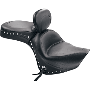 Seat - Wide Touring - With Driver Backrest - One-Piece - Chrome Studded - Black w/Conchos 79416