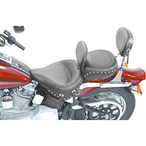 Wide Solo Seat - With Backrest - Black - Studded W/Concho - Softail '00-'05 79120