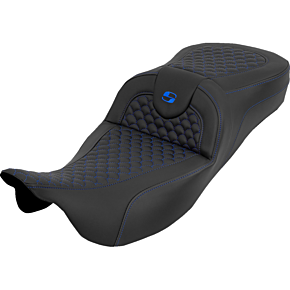 Extended Reach RoadSofa™ Seat - Dragon Scale - w/o Backrest - Blue Stitch - FLH/FLT '08-'25 808-07B-20901