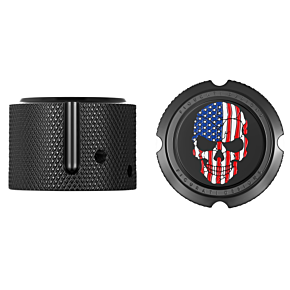 Figurati Designs Front Axle Nut Cover - Stainless Steel - Black w/Red/White/Blue Flag Skull FD25-FAC-BK