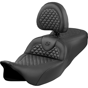 Roadsofa™ Seat - Dragon Scale Stitch - Black Stitch - w/ Backrest - FLH/FLT '08-'24 808-07B-208B0