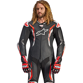 GP Tech v5 1-Piece Leather Suit - Black/White/Red Fluo - US 42 / EU 52 3150226-1231-52