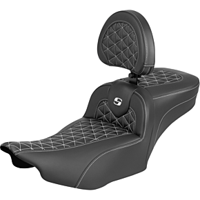 Roadsofa™ Extended Reach Seat - with Backrest - White Stitch - FLH/FLT '23-'25 823-07-211B6